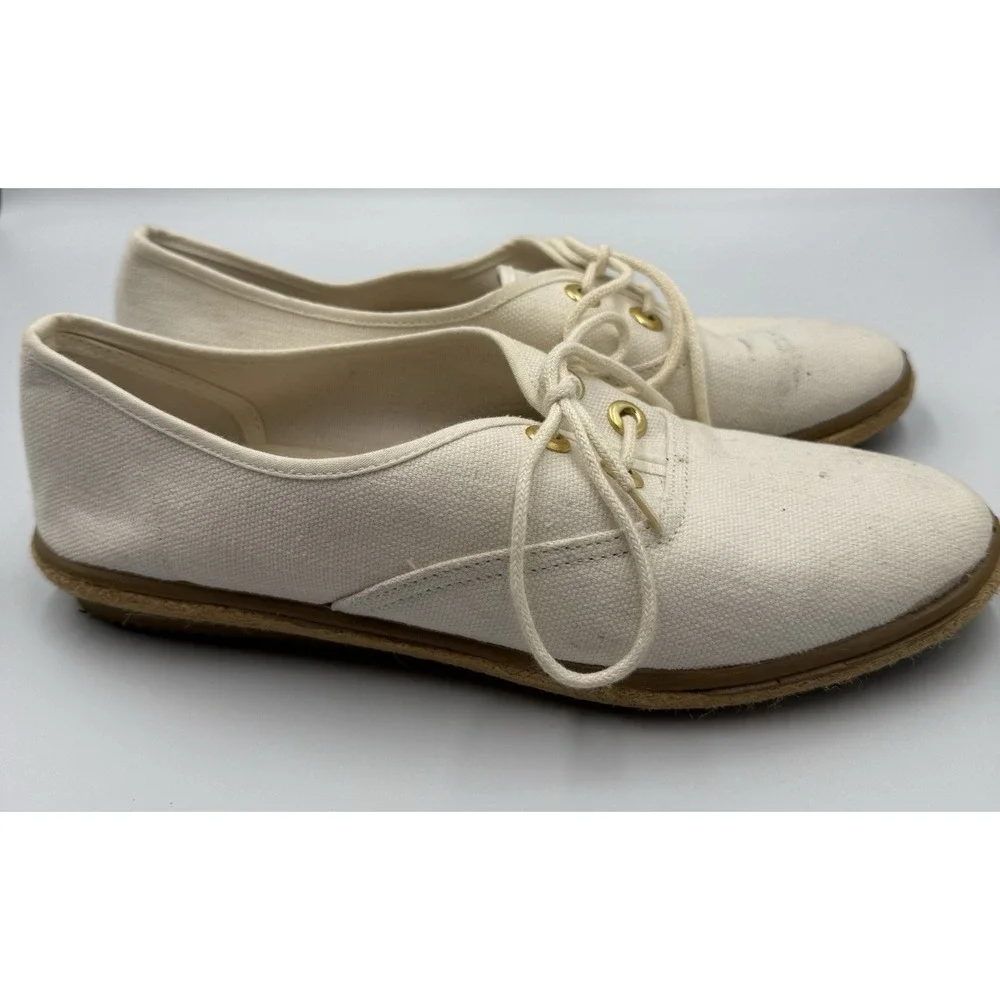 Womens‎ Size 8 Cream Canvas Lace Up Espadrille Flats Casual Shoes